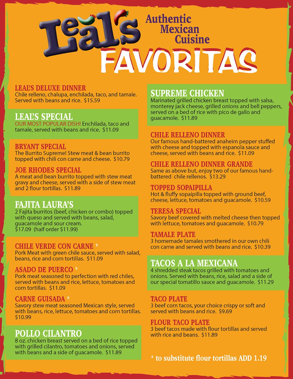 Leal's Menu Mexican Food Clovis New Mexico food eating dishes