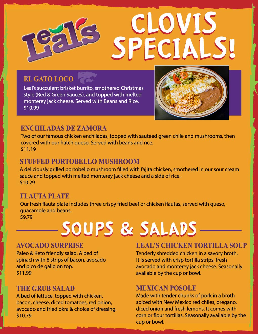 Leal's Menu Mexican Food Clovis New Mexico food eating dishes