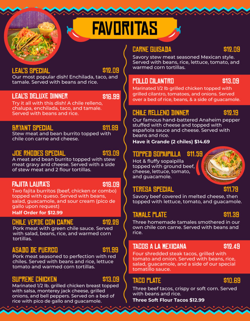 leal's of clovis mexican food new mexico menu
